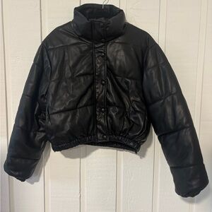 Cropped Vegan Leather Puffer Jacket